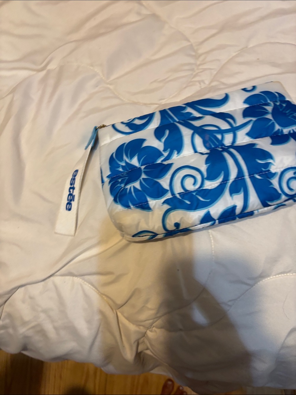 Blue Floral Cosmetic Pouch with Wrist Strap Estee